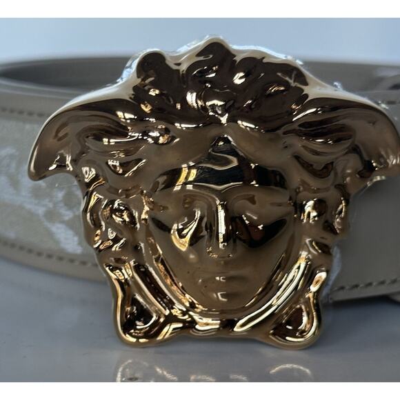 Versace Medusa-Buckle Jacquard Calf Leather Beige Belt 85 (34) DCU4140 NWT $525 main image 12